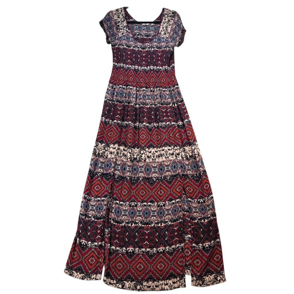 Soft Surroundings Maxi Dress‎ Smocked Macelo Print Geometric Boho Light Dress Md